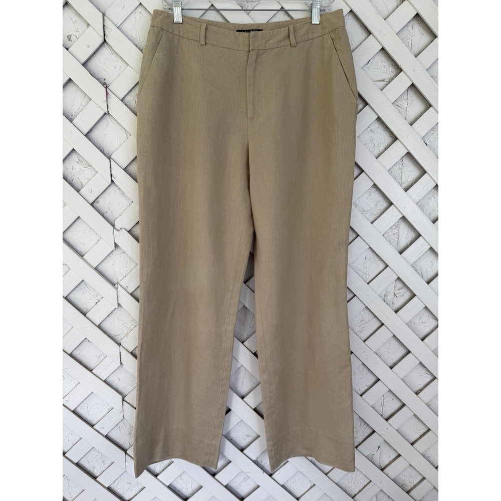Lauren Ralph Lauren 100% Linen Wide Leg Trouser Dress Pants Tan Womens Size 10